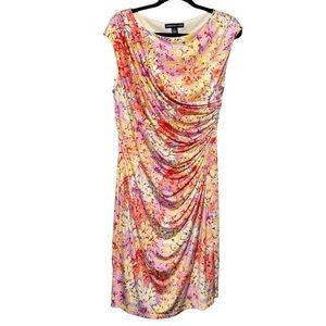 American Living Shirred Abstract Pastel Floral Print Sleeveless Sheath Dress